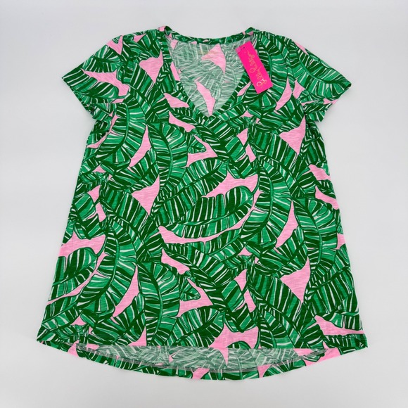 Lilly Pulitzer Tops - Lilly Pulitzer Dress M Palm Leaf Pink Green Tropical Print‎ Short Sleeve Shift